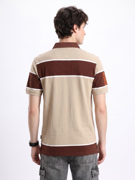 Polo Collar Color blocked Pure Cotton T-shirt - Image 6