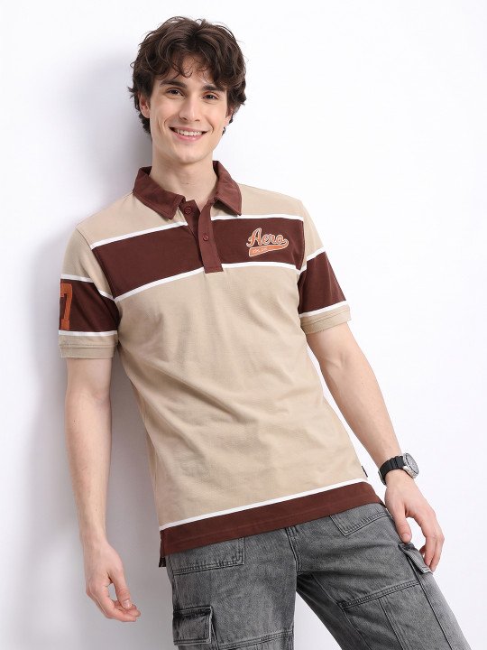 Polo Collar Color blocked Pure Cotton T-shirt