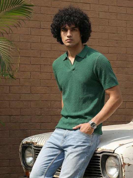 The Lifestyle Co. Textured Polo Collar T-shirt - Image 6