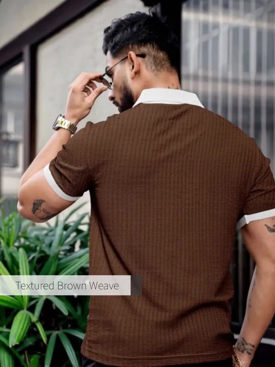 Men Self Design Polo Collar Waffle Knit Polo T-Shirt - Image 3