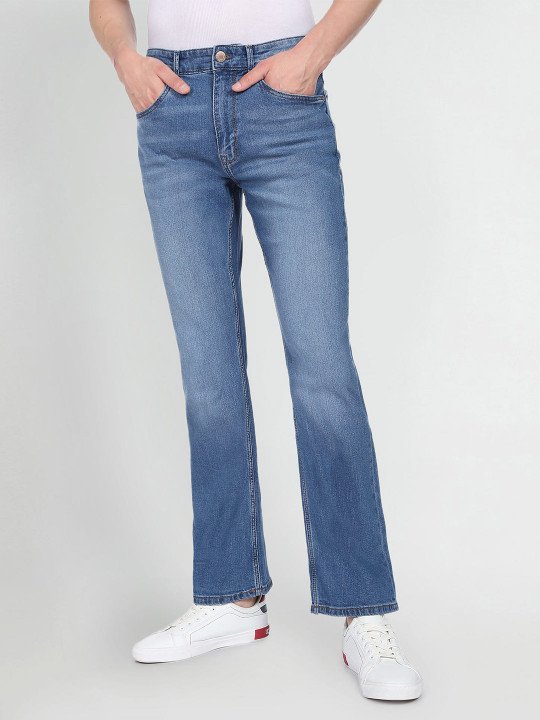 Men Blue Connor Bootcut Mid-Rise Heavy Fade Stretchable Jeans