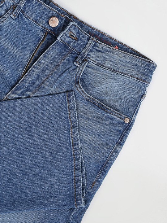 Men Blue Connor Bootcut Mid-Rise Heavy Fade Stretchable Jeans - Image 2