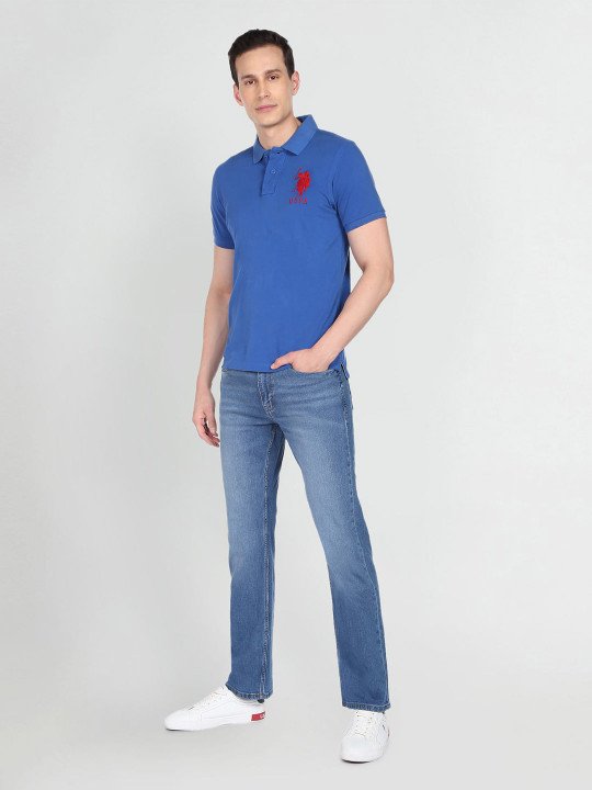 Men Blue Connor Bootcut Mid-Rise Heavy Fade Stretchable Jeans - Image 3
