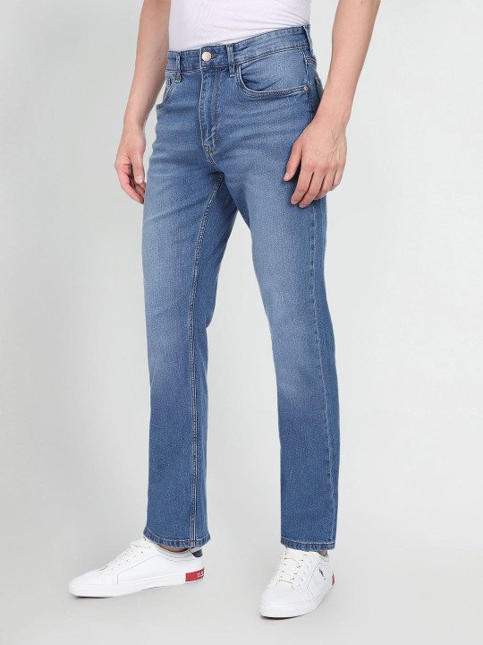 Men Blue Connor Bootcut Mid-Rise Heavy Fade Stretchable Jeans - Image 4