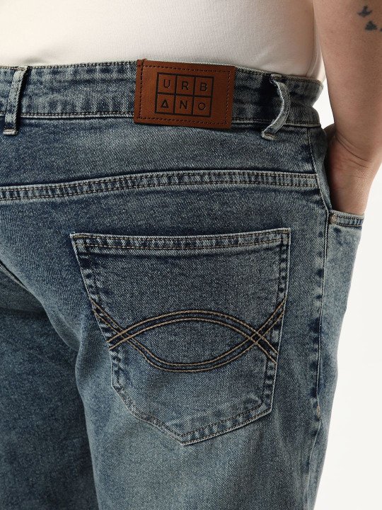 Men Light Blue Bootcut Fit Mid Rise Tinted Heavy Washed Stretchable Jeans - Image 5