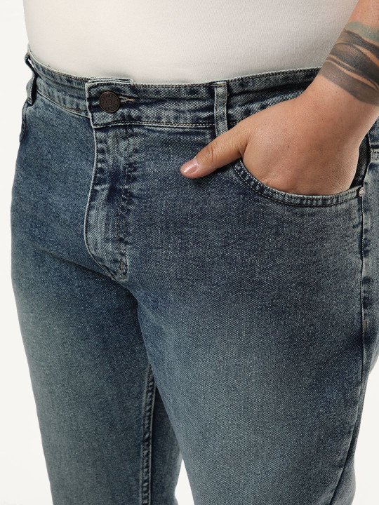 Men Light Blue Bootcut Fit Mid Rise Tinted Heavy Washed Stretchable Jeans - Image 6