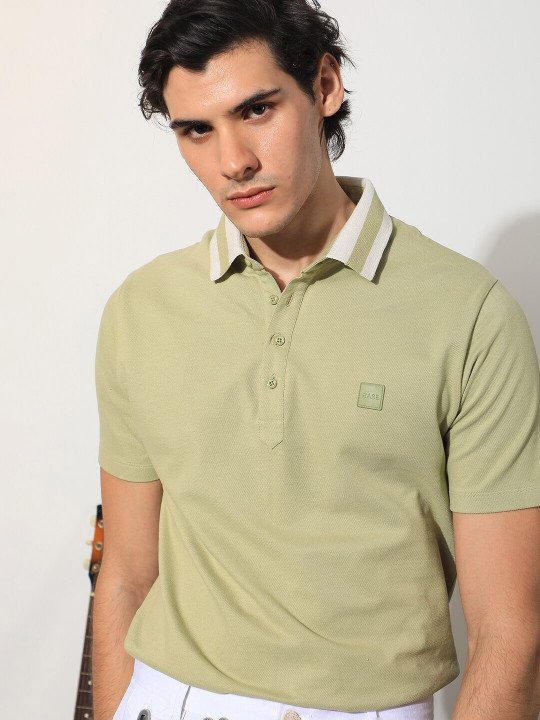 Men Plain Spread Collar Half Sleeve Cotton Regular Fit Polo T-Shirt
