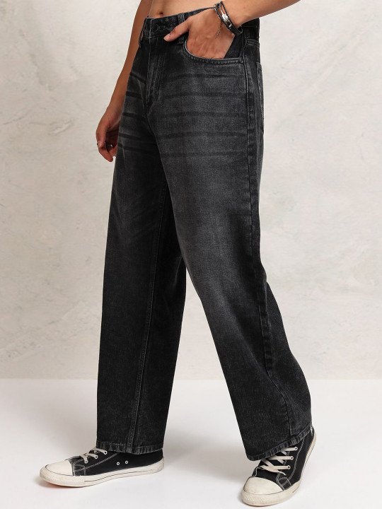 Men Washed Wide Leg Slash Knee Light Fade Jeans - Image 3