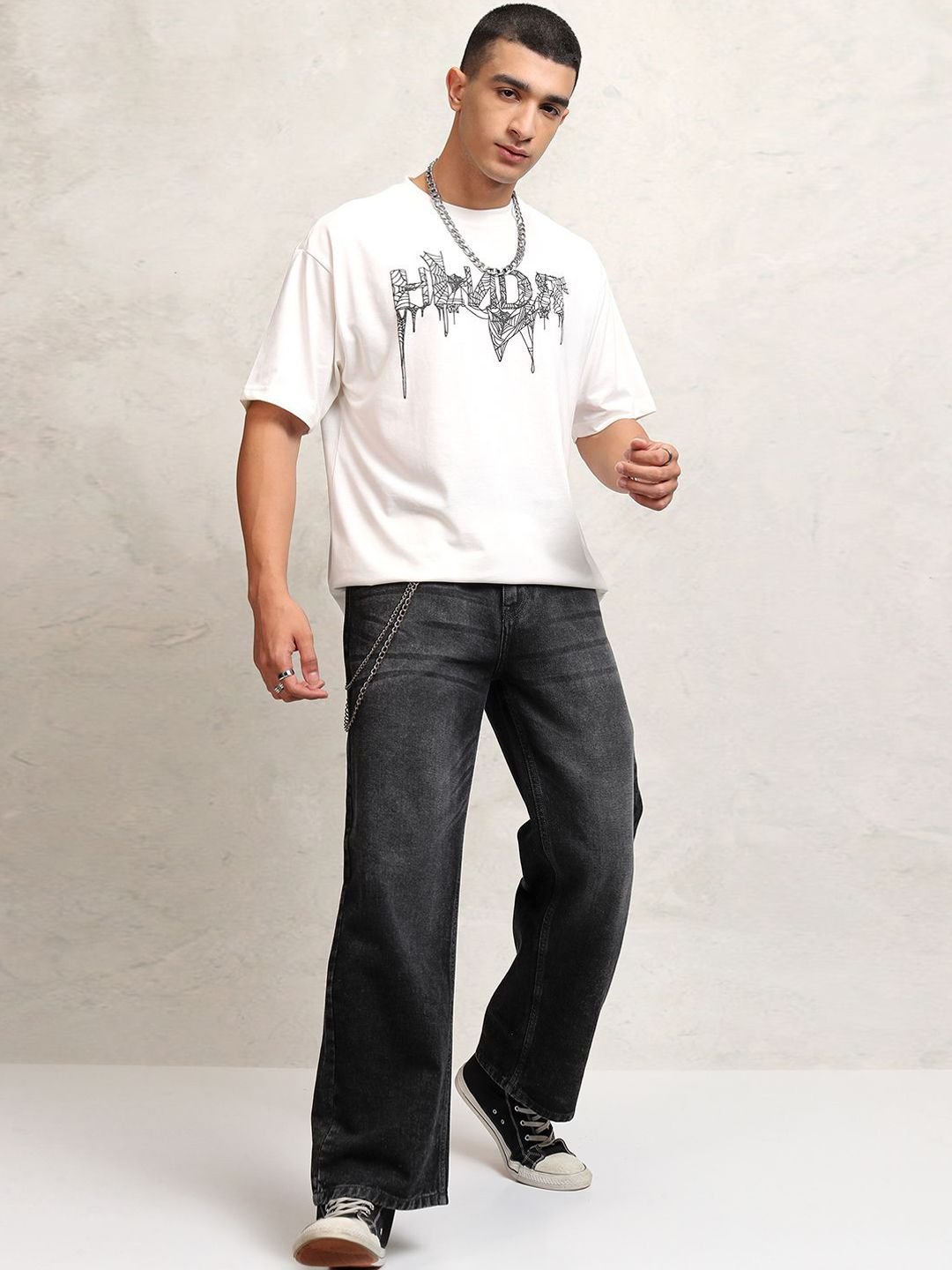 Men Washed Wide Leg Slash Knee Light Fade Jeans - Image 6