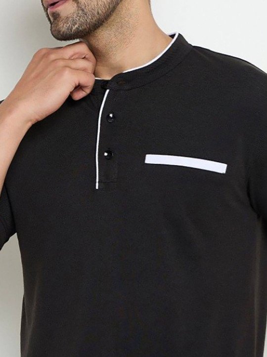 Band Collar Short Sleeves Casual T-shirt - Image 2