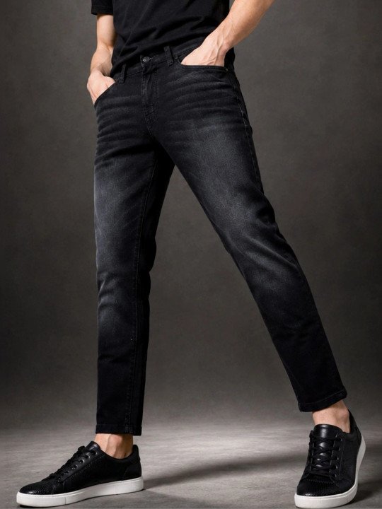 Men Jean Slim Fit Mid-Rise Low Distress Light Fade Stretchable Jeans - Image 2