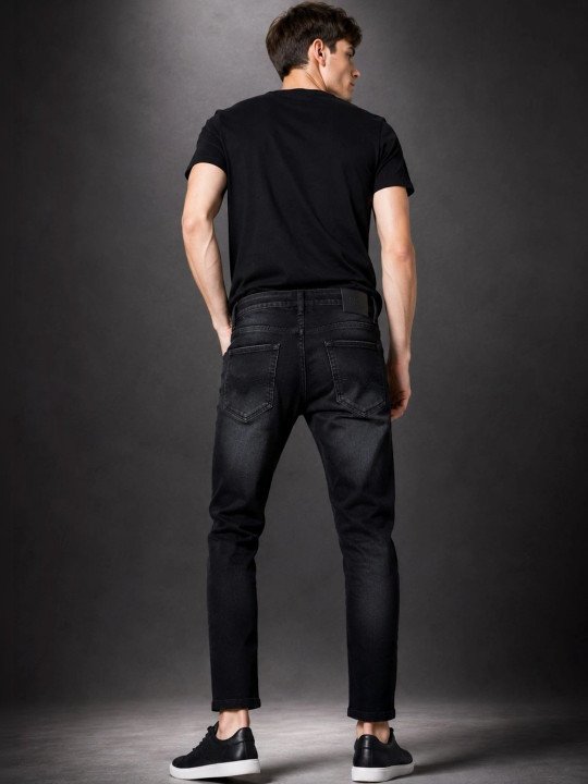 Men Jean Slim Fit Mid-Rise Low Distress Light Fade Stretchable Jeans - Image 4