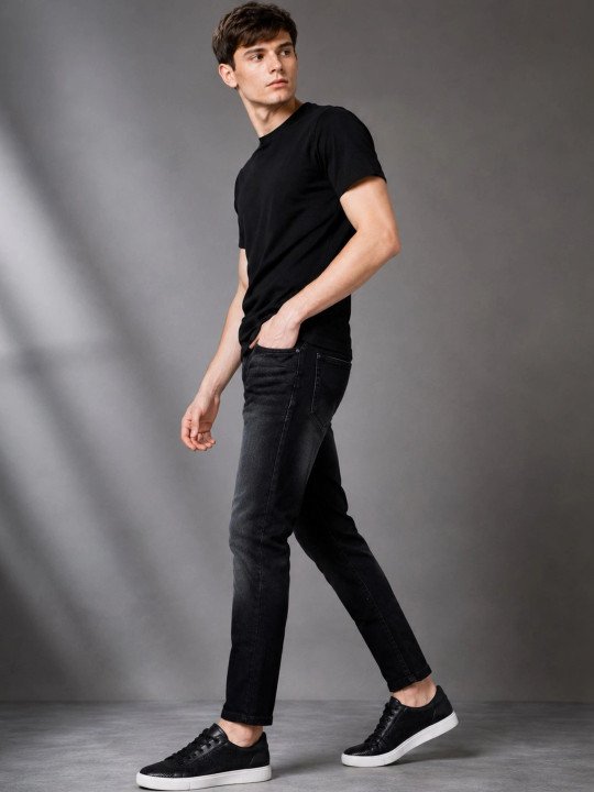 Men Jean Slim Fit Mid-Rise Low Distress Light Fade Stretchable Jeans - Image 5