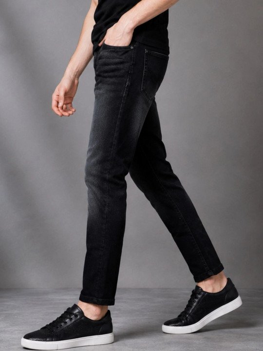 Men Jean Slim Fit Mid-Rise Low Distress Light Fade Stretchable Jeans - Image 6