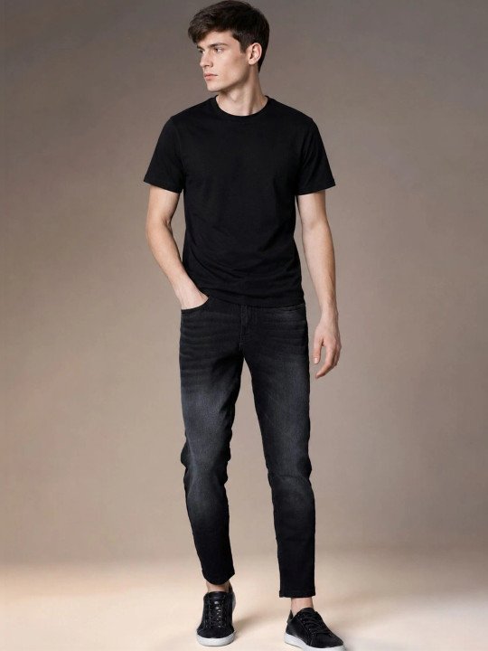 Men Jean Slim Fit Mid-Rise Low Distress Light Fade Stretchable Jeans - Image 7