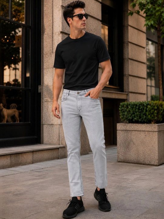 Men Jean Slim Fit Mid-Rise Light Fade Stretchable Jeans