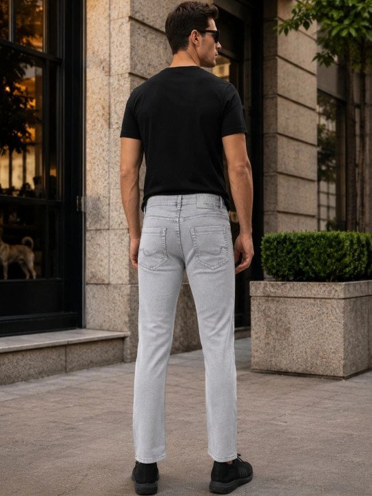 Men Jean Slim Fit Mid-Rise Light Fade Stretchable Jeans - Image 2