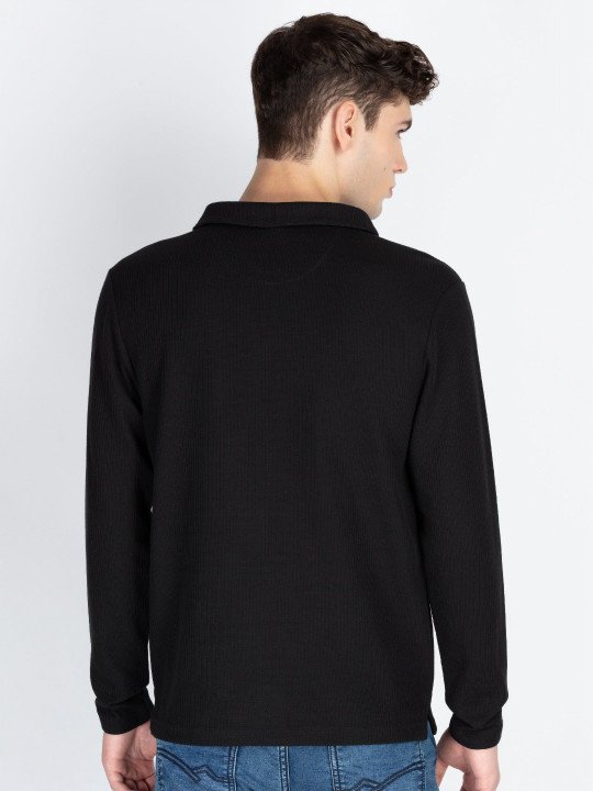 Men Solid Polo Collar Cotton T-shirt - Image 2