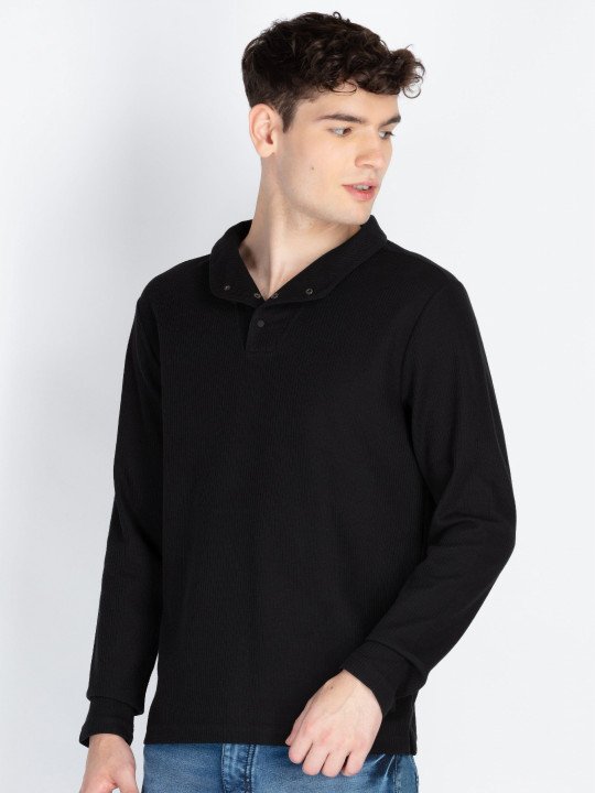 Men Solid Polo Collar Cotton T-shirt - Image 3