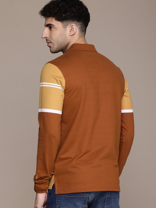 Striped Polo Collar Pure Cotton T-shirt - Image 3
