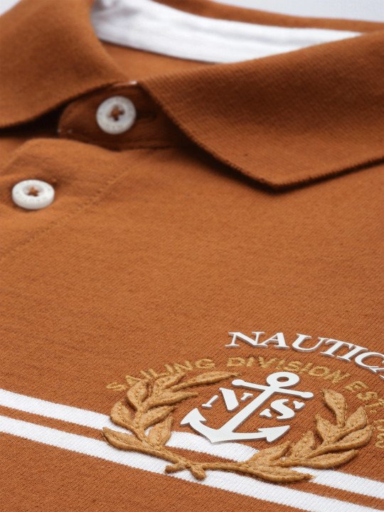 Striped Polo Collar Pure Cotton T-shirt - Image 4