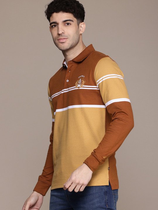 Striped Polo Collar Pure Cotton T-shirt - Image 5