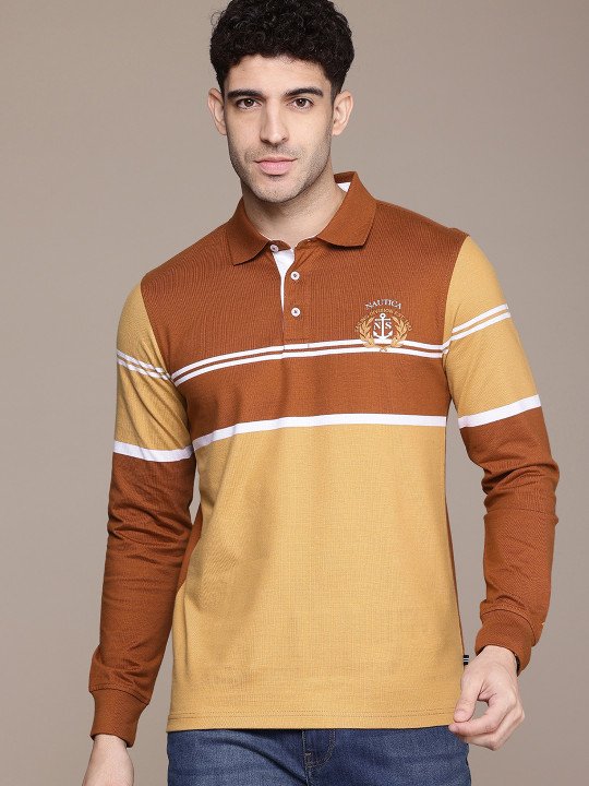 Striped Polo Collar Pure Cotton T-shirt - Image 6
