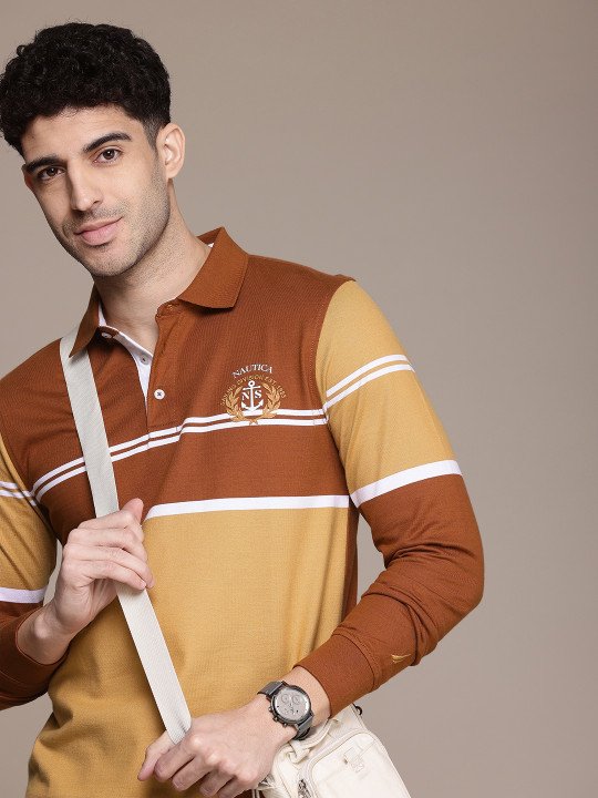 Striped Polo Collar Pure Cotton T-shirt - Image 7
