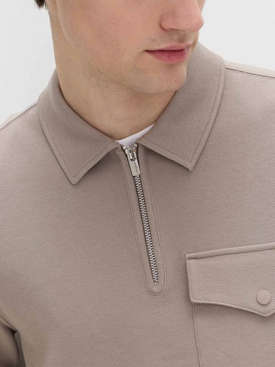 Cotton Blend Pique Half Zip Top - Image 2