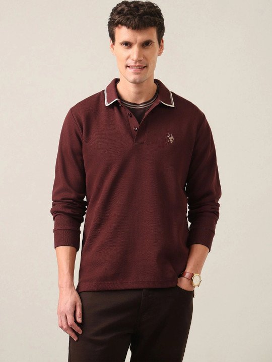 Men Brand Logo Polo Collar Slim Fit T-shirt