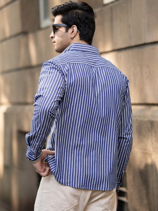 Dark Blue Lightweight Stripe Shirt - Image 3