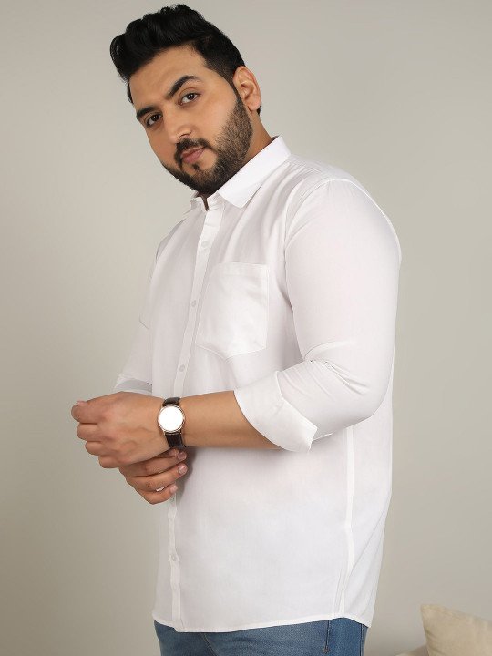 Men Plus Size Classic Fit Spread Collar Solid Cotton Casual Shirt