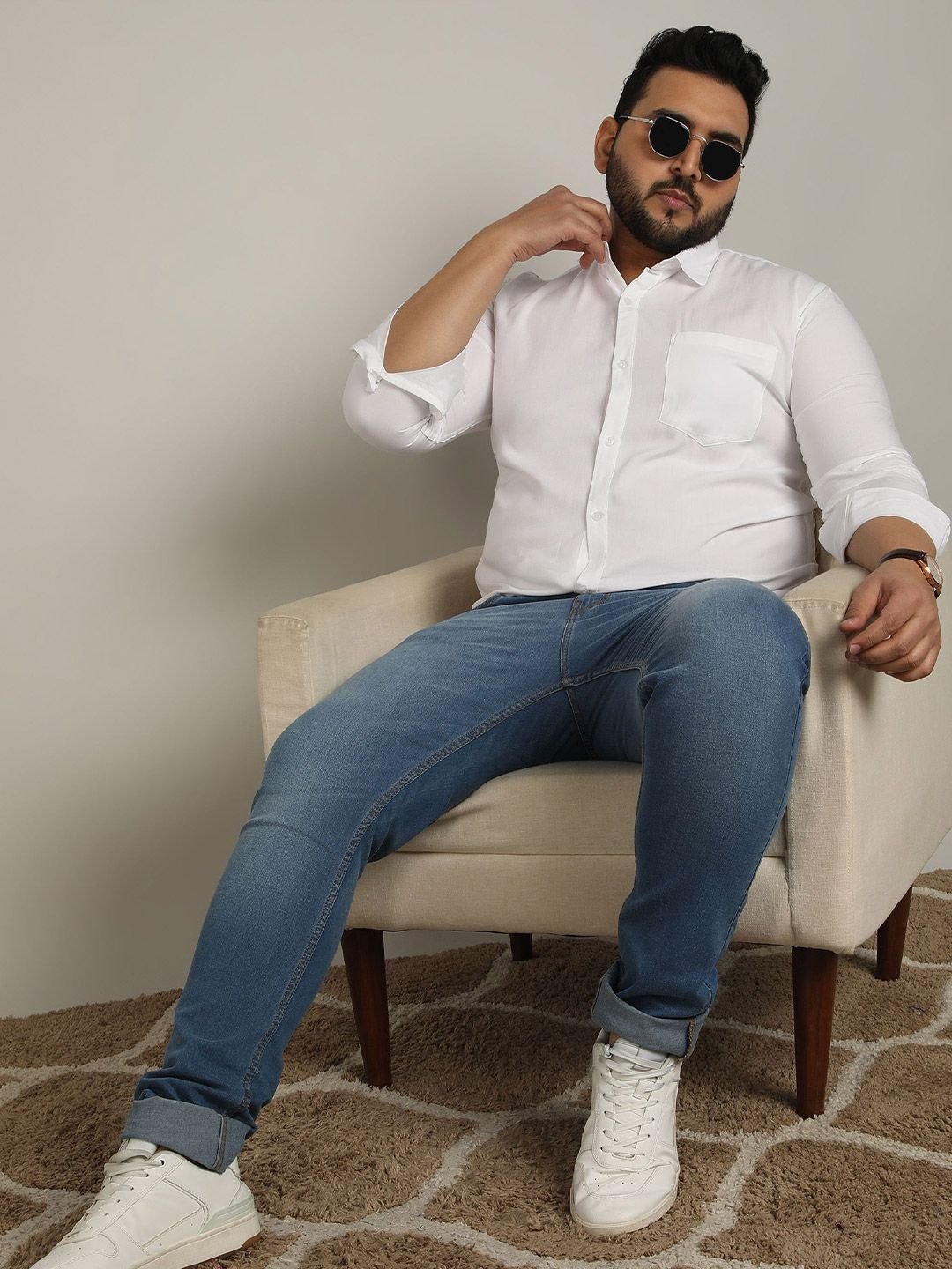 Men Plus Size Classic Fit Spread Collar Solid Cotton Casual Shirt - Image 2