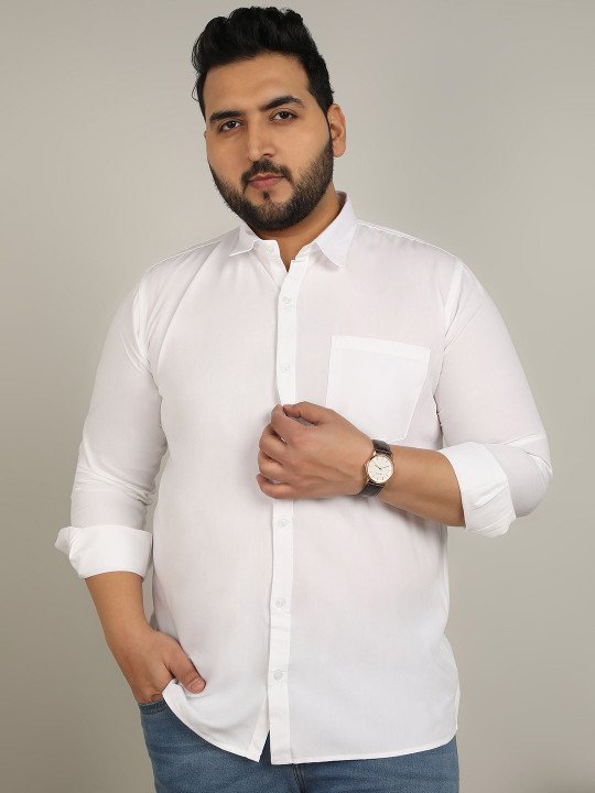 Men Plus Size Classic Fit Spread Collar Solid Cotton Casual Shirt - Image 3