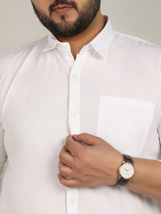 Men Plus Size Classic Fit Spread Collar Solid Cotton Casual Shirt - Image 4