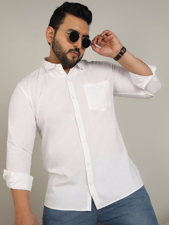 Men Plus Size Classic Fit Spread Collar Solid Cotton Casual Shirt - Image 5