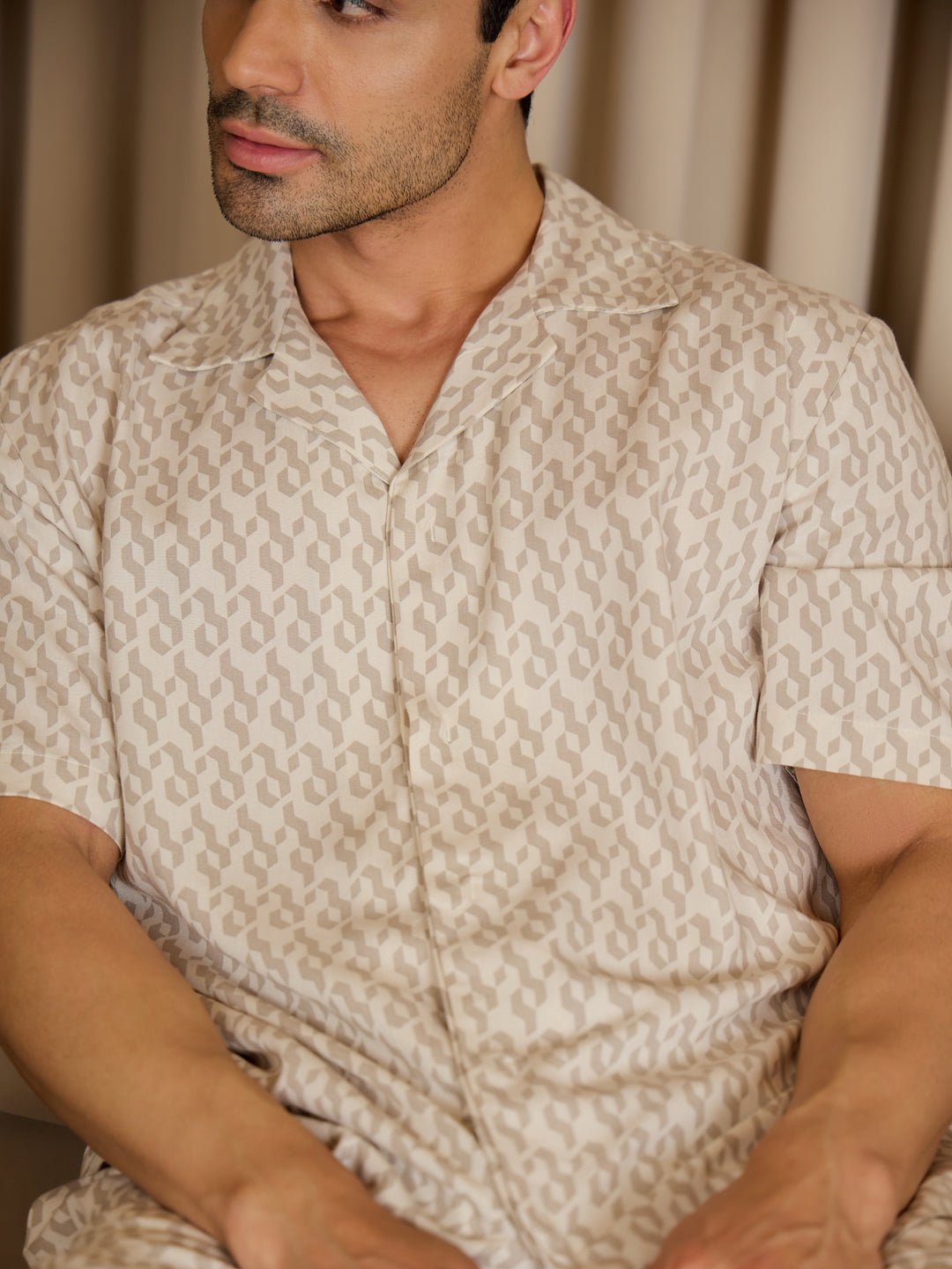 Wave Print Button Down Shorts Set - Image 5
