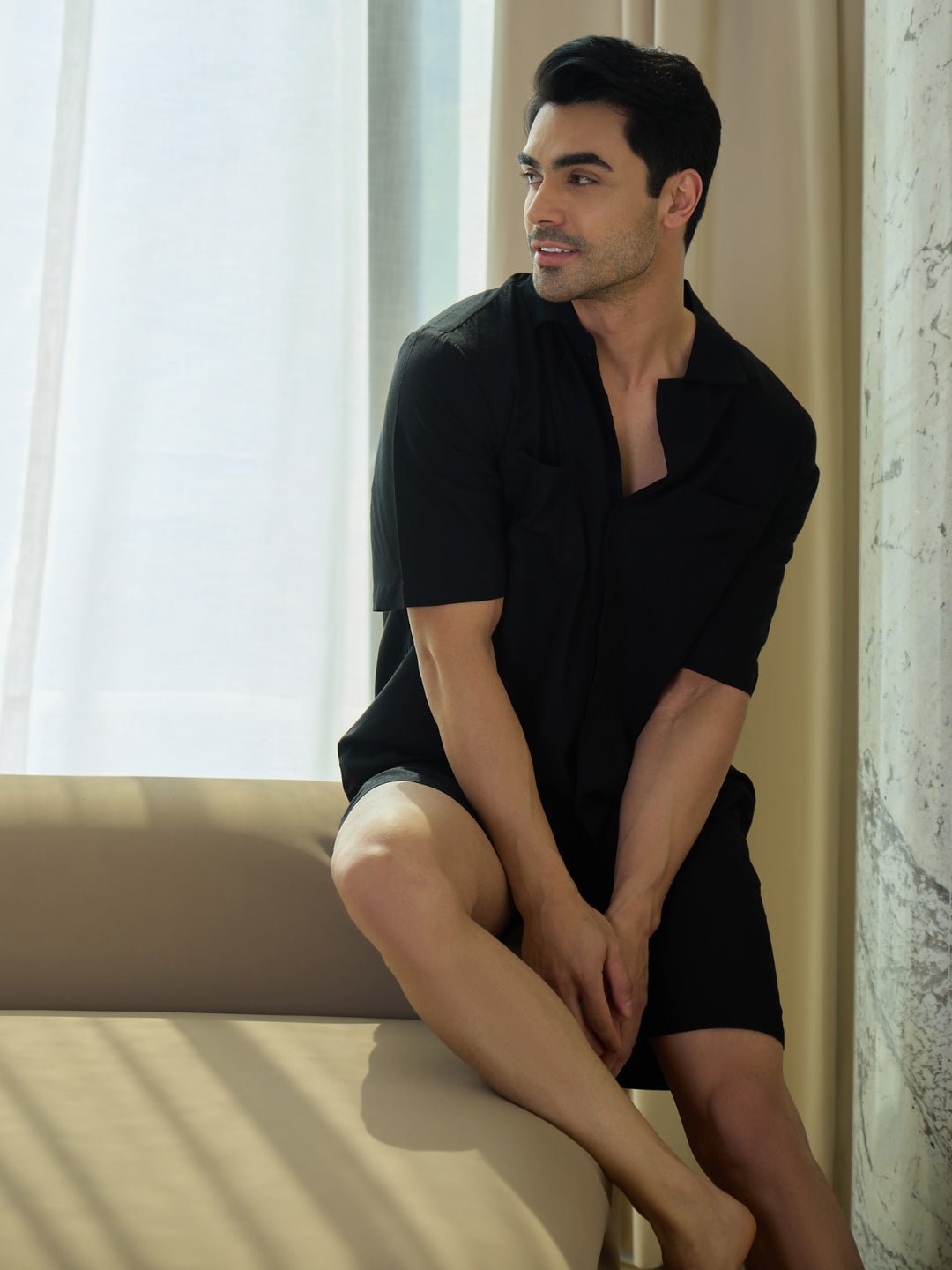 Black Button Down Shorts Set - Image 2