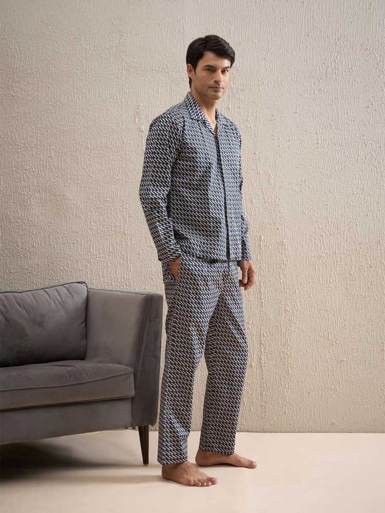 Wavy Grid Button Down Pyjama Set