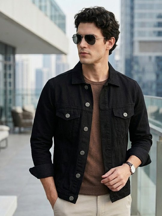 Men Solid Regular Fit Washed Full Sleeve Denim Jacket - Image 3
