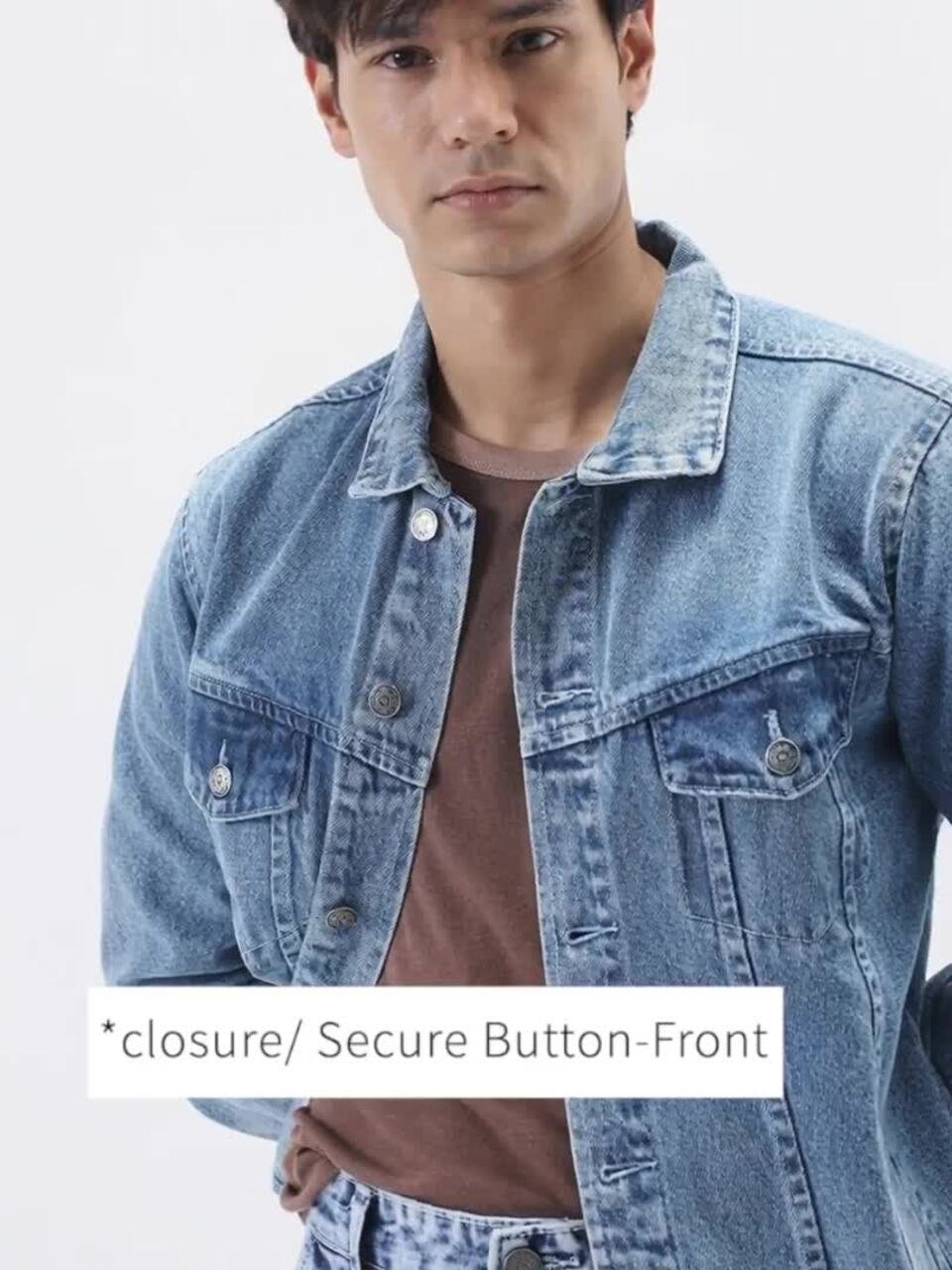 Men's Light Blue Regular Fit Washed Full Sleeve Denim Jacket - Image 2