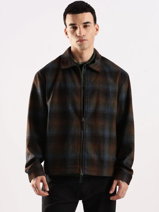 Men Spread Collar Checked Tailored Jacket