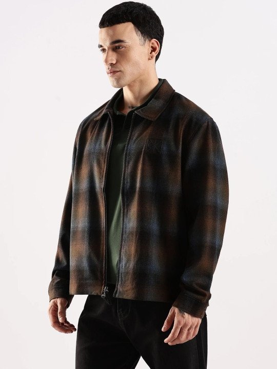 Men Spread Collar Checked Tailored Jacket - Image 3