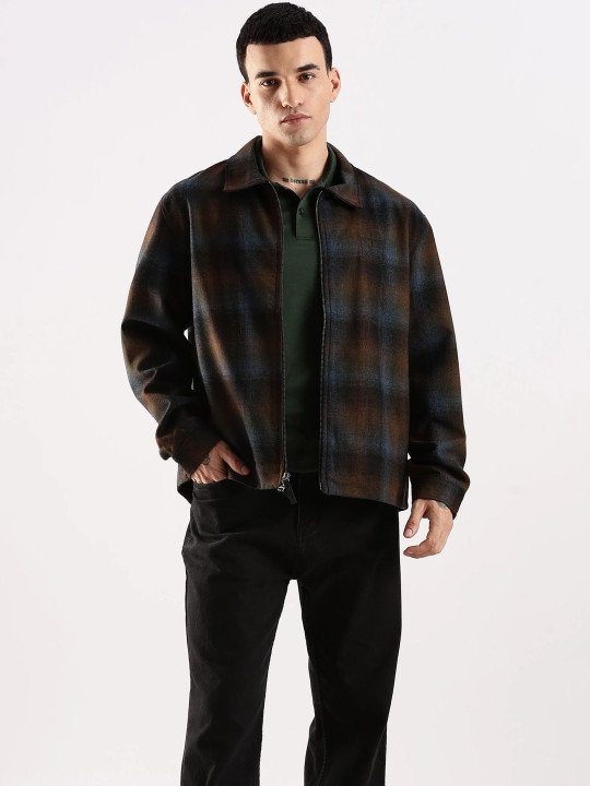 Men Spread Collar Checked Tailored Jacket - Image 5