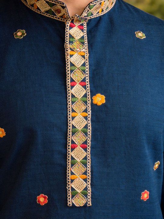 Embroidered Silk Mandarin Collar Knee Length Straight Kurta - Image 6