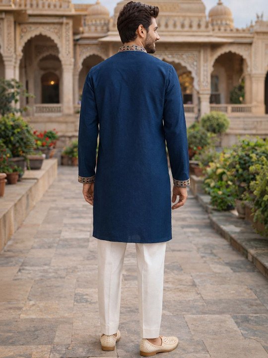 Embroidered Silk Mandarin Collar Knee Length Straight Kurta - Image 7