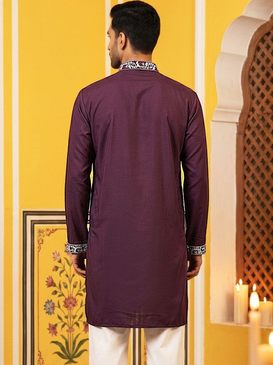 Men Embroidered Thread Work Grandeur & Majestic Artwork Kurta - Image 3