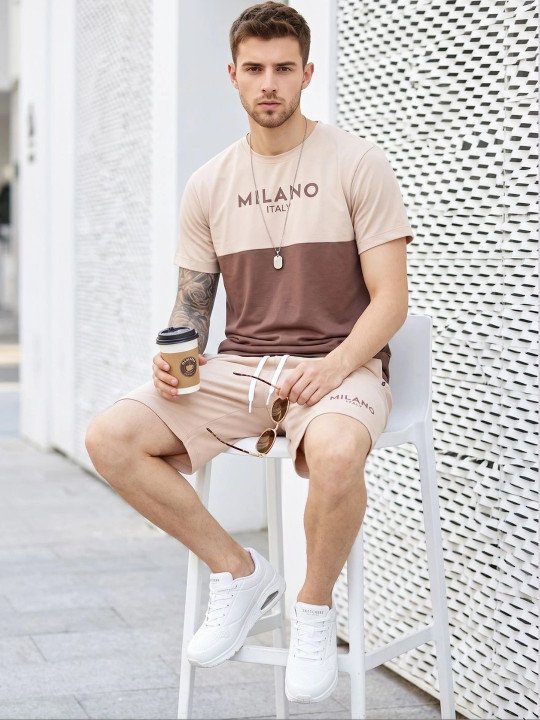 Men Pure Cotton Colourblocked T-Shirt & Shorts Night Suit