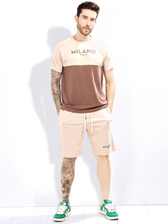Men Pure Cotton Colourblocked T-Shirt & Shorts Night Suit - Image 2