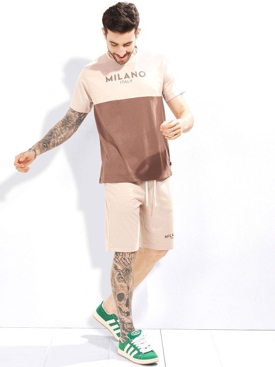 Men Pure Cotton Colourblocked T-Shirt & Shorts Night Suit - Image 4